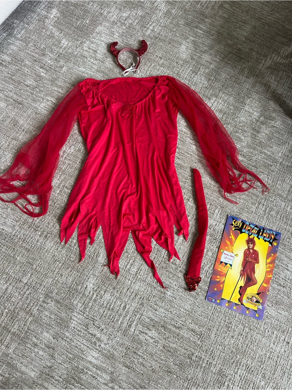 Women’s Red Devil Halloween Costume Dress with Headband and Tail